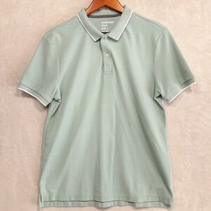 Giordano Mens Tapered Fit Polo Shirt Sz.Large/Blue/Striped Collar/Cotton Blend